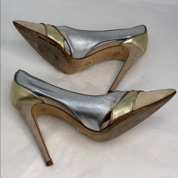 DVF Sz 8 Diane von Furstenberg Gold Silver Leather Pumps - Picture 7 of 10